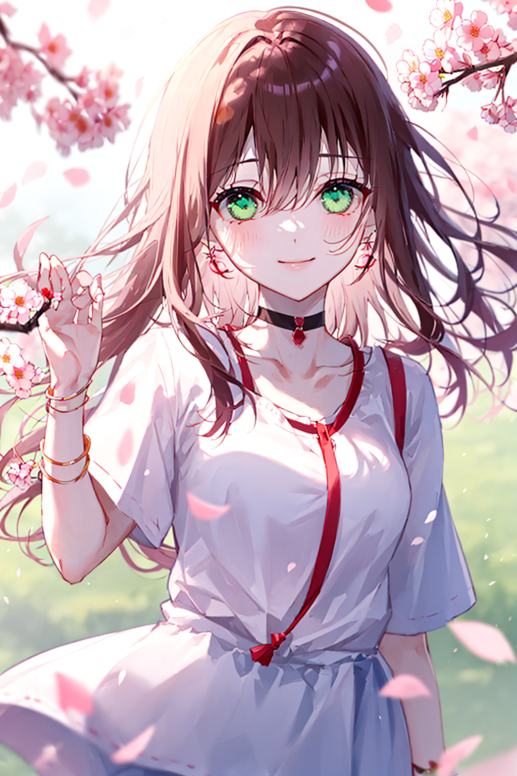 03625-2180669988-cherry_blossoms, blurry, blurry_foreground, depth_of_field, 1girl, blurry_background, petals, jewelry, long_hair, bird, smile, s.png